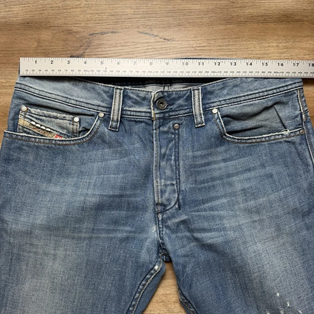 Diesel Safado Jeans Men 33x32 Blue Slim Straight Distressed Denim Button Fly 8AR